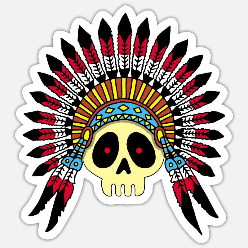 Crâne de chef indien - Sticker taille S (10 x 10 cm) - blanc mat