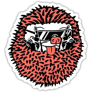 Gerollter Süßer Igel Zeigt Cool Heavy Metal Hände - Sticker Größe S (10 x 10 cm) - Mattweiß - Vorne