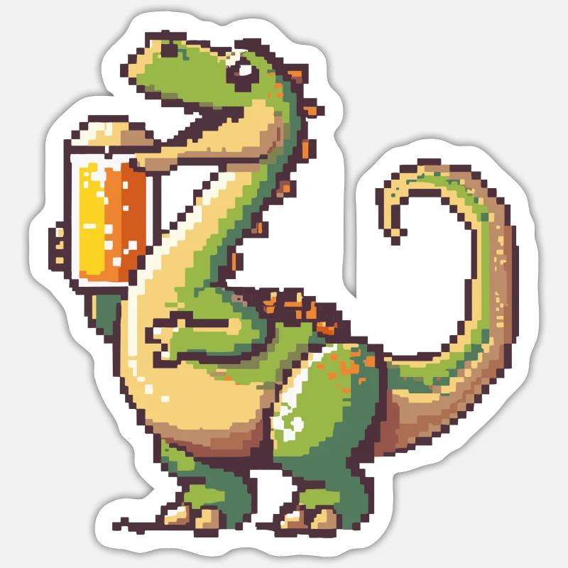 Dinosaur Brontosaurus Beer Pixel - Sticker size S (10 x 10 cm) - white matte