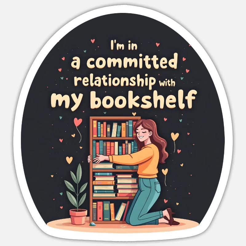 Je suis dans une relation engagée avec ma bibliothèque - Sticker taille S (10 x 10 cm) - blanc mat