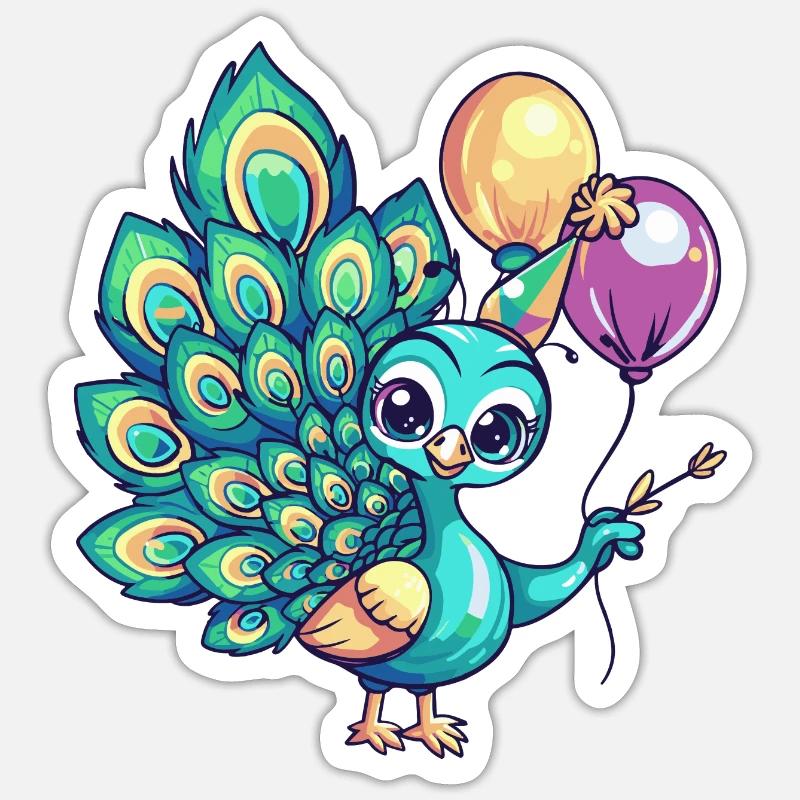 paon oiseau anniversaire bébé - Sticker taille S (10 x 10 cm) - blanc mat
