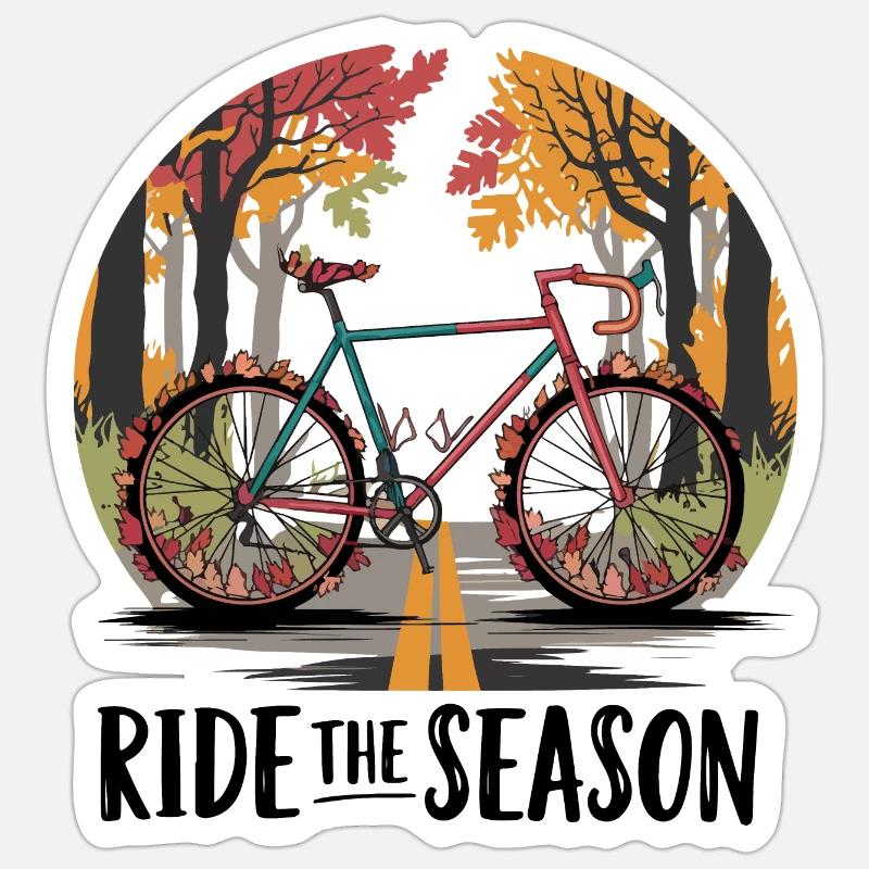 Scène de route cyclable d’automne - Sticker taille S (10 x 10 cm) - blanc mat