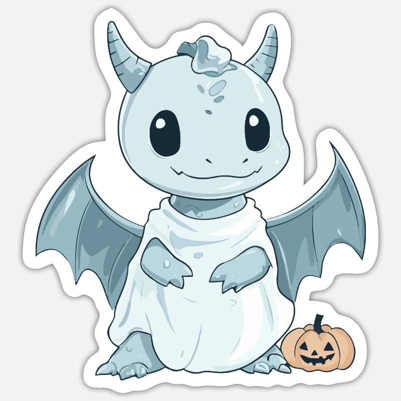 Dragon Halloween Funny Ghost - Sticker size S (10 x 10 cm) - white matte