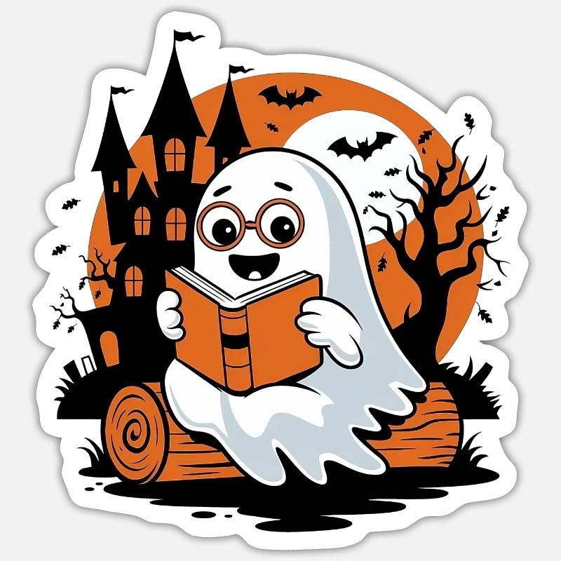 Netter Geist, der ein Buch liest Sticker Größe S (10 x 10 cm)