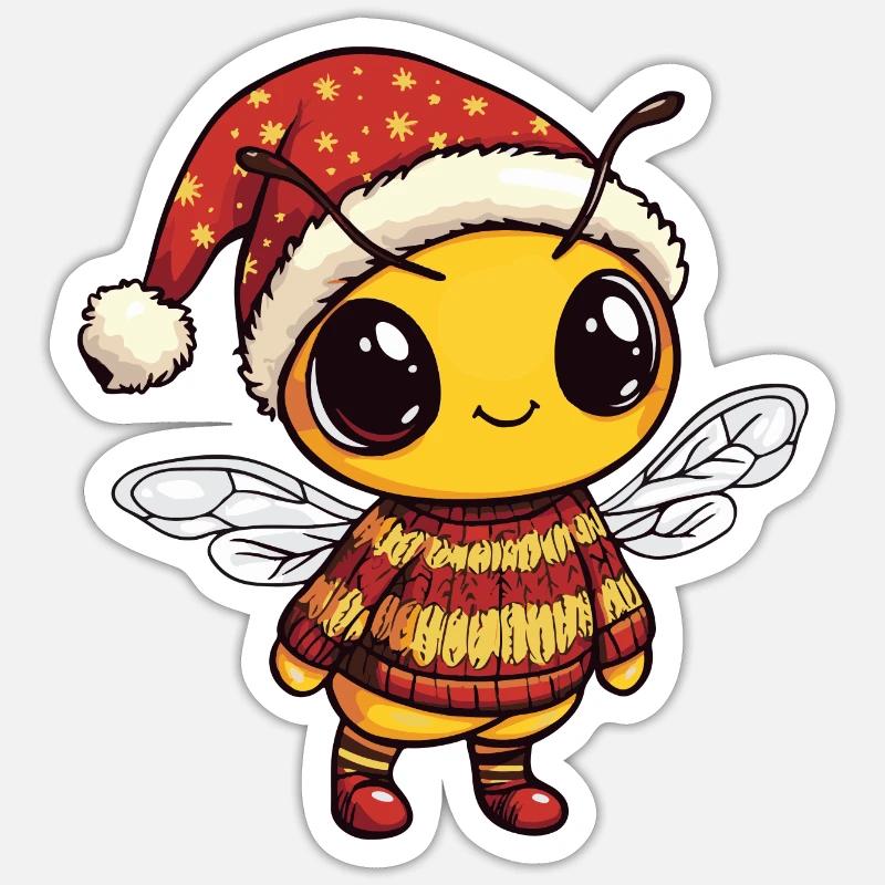 Bee Christmas Comic Sticker size S (10 x 10 cm)