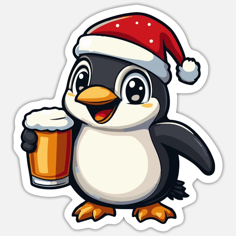 Bière de Noël Pingouin - Sticker taille S (10 x 10 cm) - blanc mat