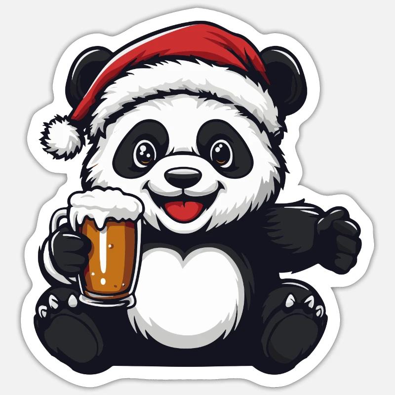 Panda Christmas Beer - Sticker size S (10 x 10 cm) - white matte