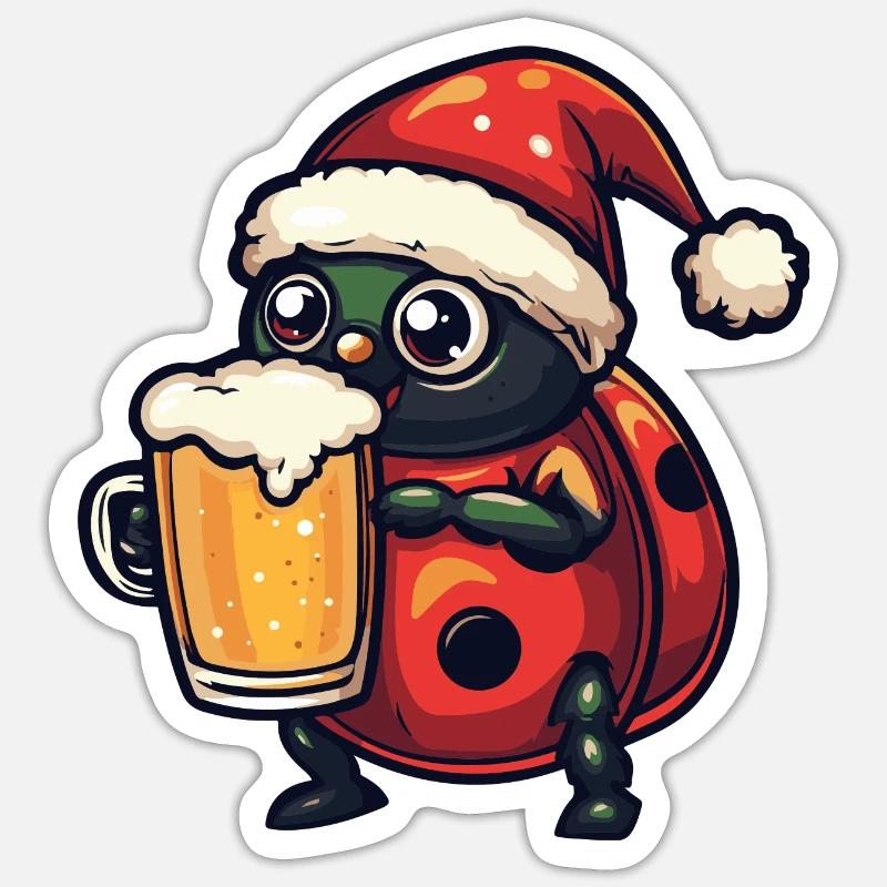 Ladybug Christmas Beer - Sticker size S (10 x 10 cm) - white matte
