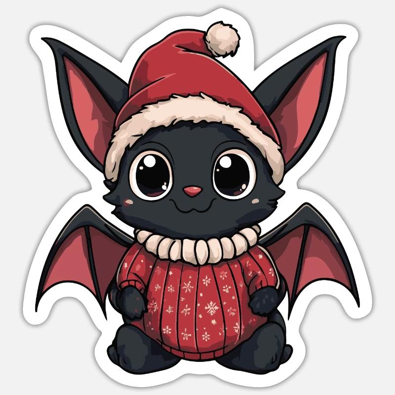 Fledermaus Weihnachten Comic - Sticker Größe S (10 x 10 cm) - Mattweiß