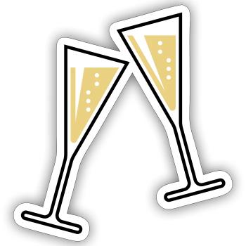 2 Glasses Of Sparkling Wine (Funnel / Closed / 2C) - Sticker size S (10 x 10 cm) - white matte - Front