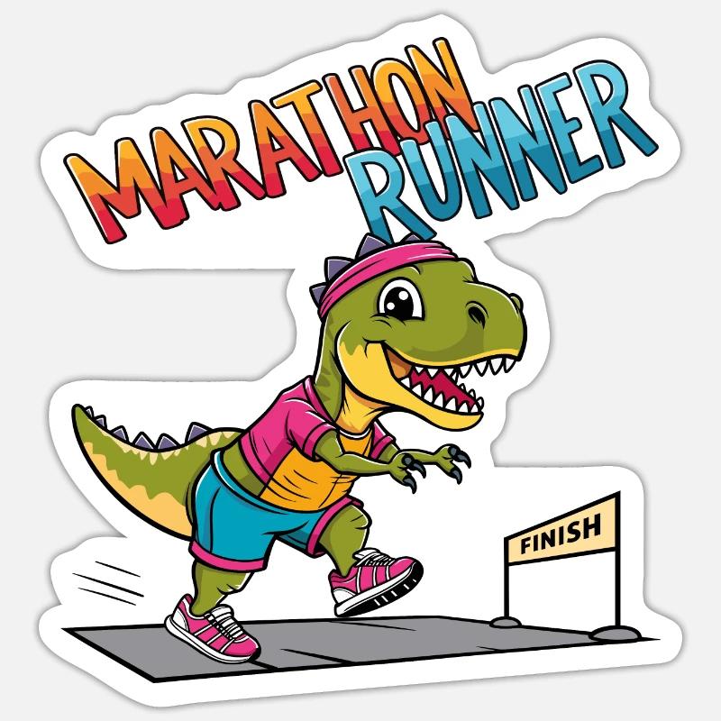 T-Rex Marathon Runner - Sticker size S (10 x 10 cm) - white matte