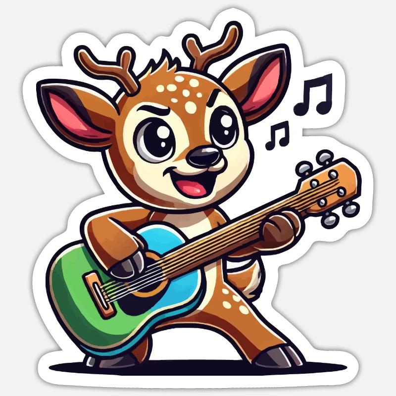 Deer Comic Guitar Sticker size S (10 x 10 cm)