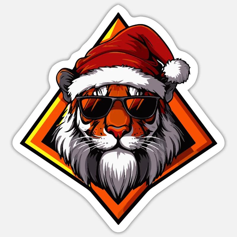 Tigre Noël Cool - Sticker taille S (10 x 10 cm) - blanc mat