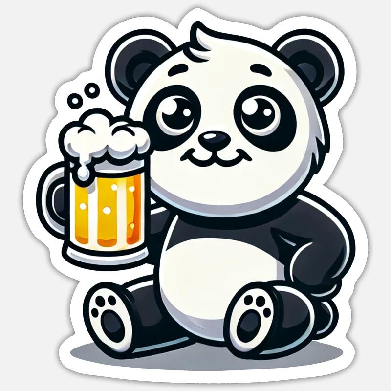 Cute Panda Drinking Beer - Sticker Größe S (10 x 10 cm) - Mattweiß