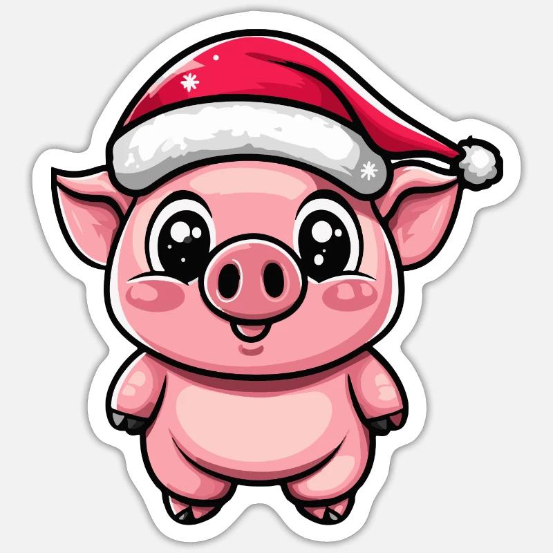 Cochon Noël Mignon - Sticker taille S (10 x 10 cm) - blanc mat
