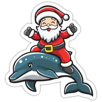 Dolphin Santa Claus Cartoon - Sticker size S (10 x 10 cm) - white matte - Front