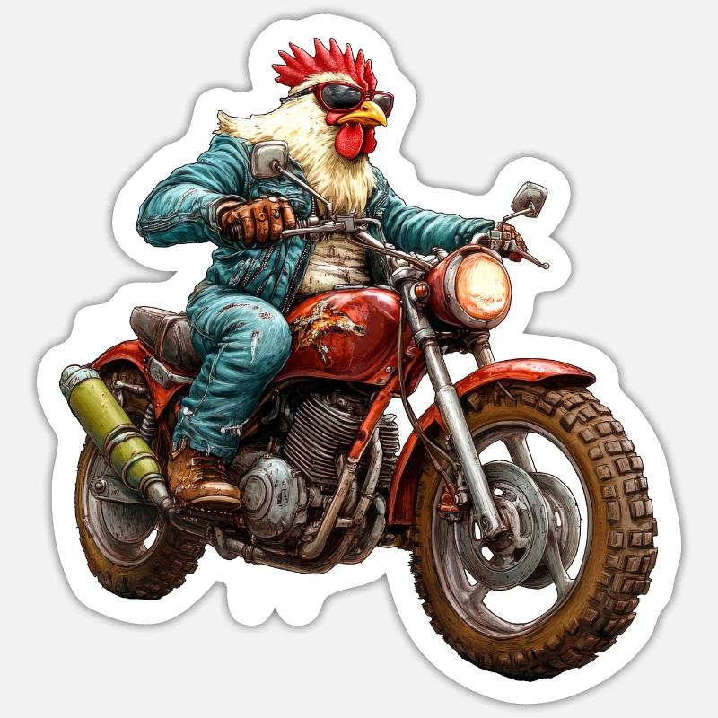 Chickens Motorcycle - Sticker size S (10 x 10 cm) - white matte