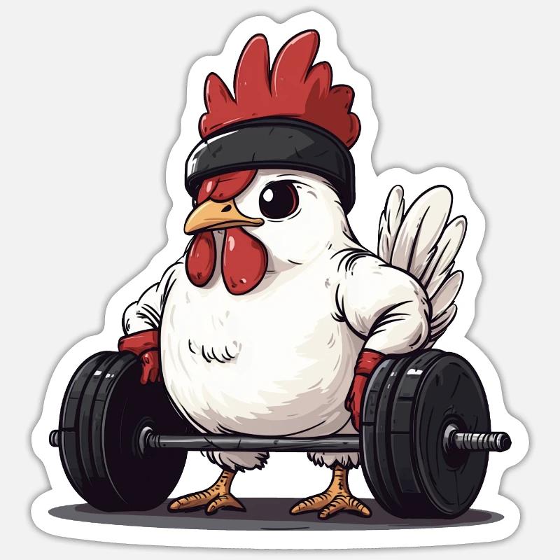 Deadlifting chicken - Sticker size S (10 x 10 cm) - white matte