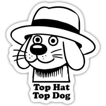 Dapper Doggo - Chapeau haut de forme, design Top Dog - Sticker taille S (10 x 10 cm) - blanc mat - Devant