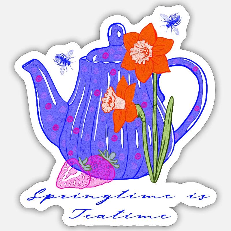 Blossom teapot in spring rush - Sticker size S (10 x 10 cm) - white matte