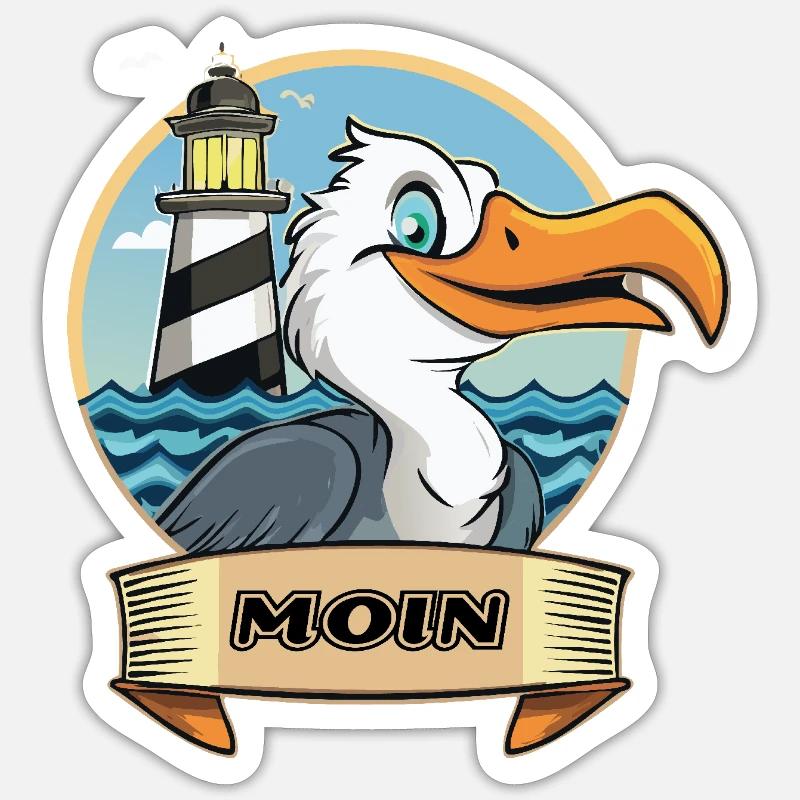 Moin -Möve avec phare - Sticker taille S (10 x 10 cm) - blanc mat