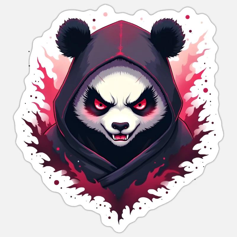 Panda ninja maléfique - Sticker taille S (10 x 10 cm) - blanc mat