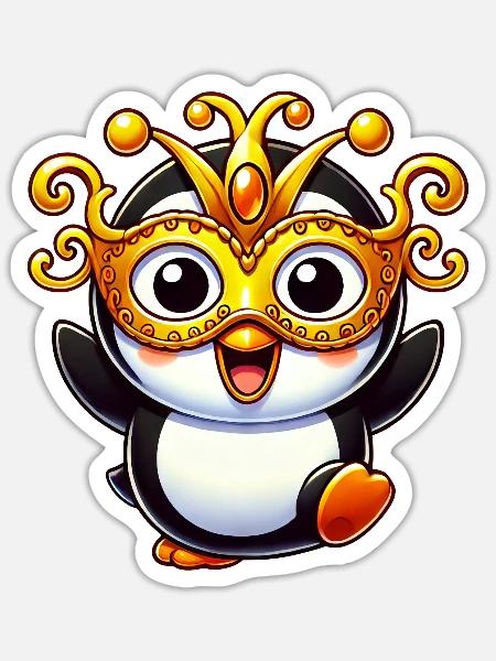 Mardi Gras Pinguin Maske Fasching Verkleidung - Sticker Größe S (10 x 10 cm) - Mattweiß