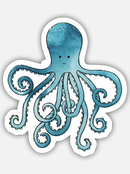 Oktopus blau aquarell - Sticker Größe S (10 x 10 cm) - Mattweiß