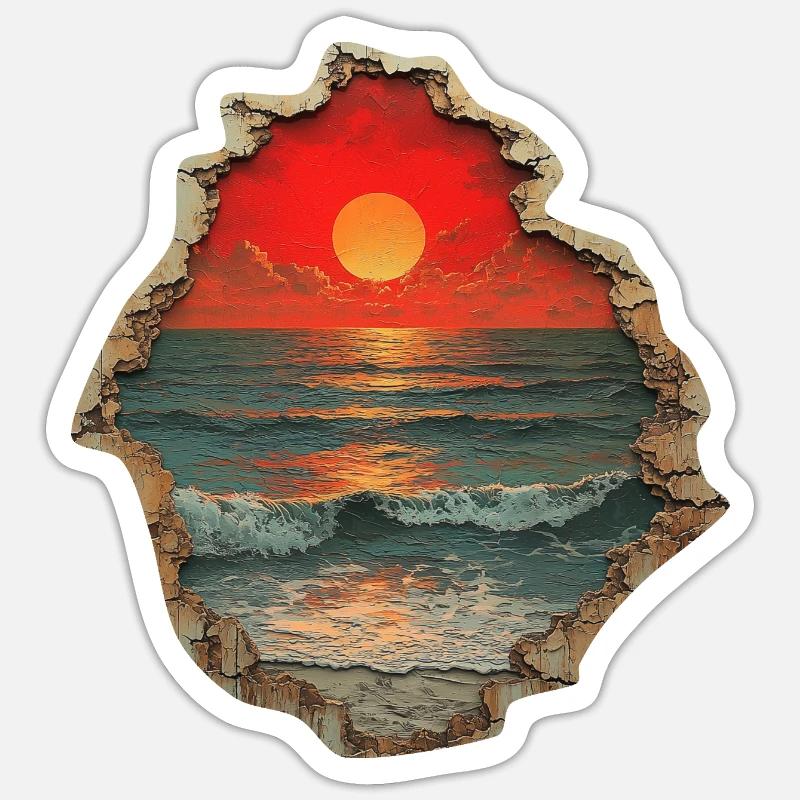 Sunset Beach Waves - Sticker size S (10 x 10 cm) - white matte