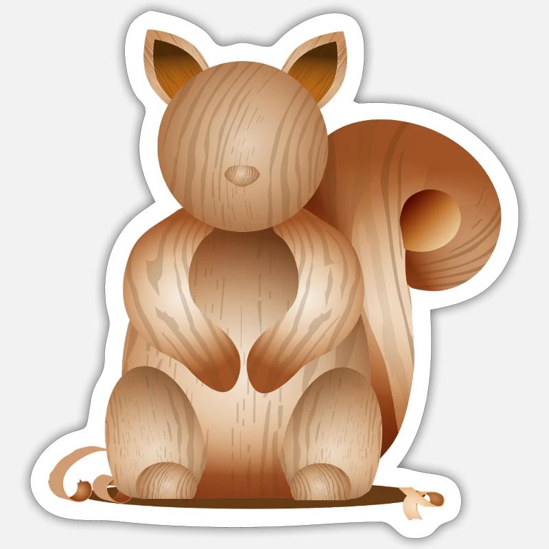 Illustration in Holzoptik–Verspieltes Eichhörnchen - Sticker Größe S (10 x 10 cm) - Mattweiß