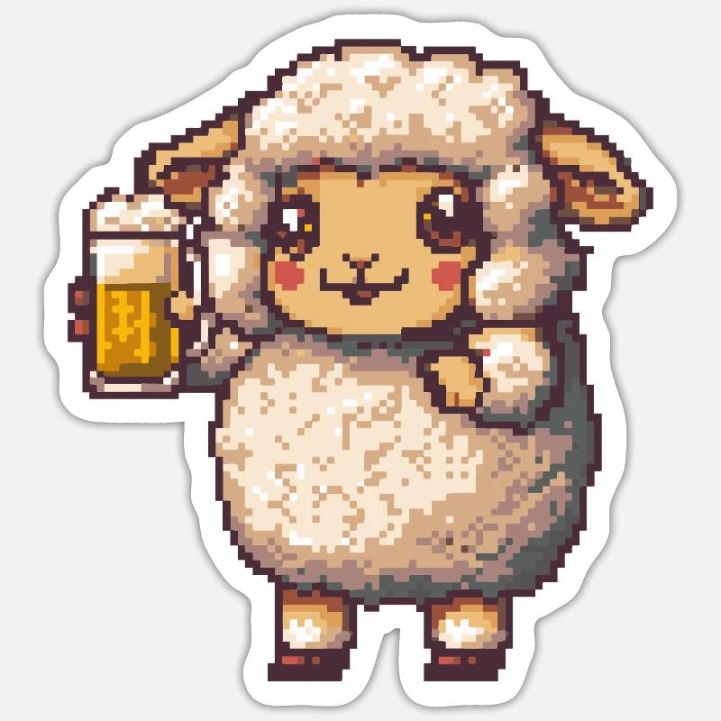 Schaf Pixel Bier - Sticker Größe S (10 x 10 cm) - Mattweiß