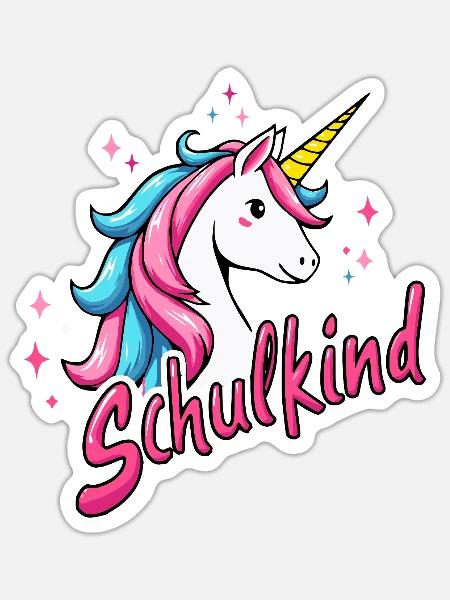 SCHULKIND Einhorn Shirt Geschenk zur Einschulung - Sticker Größe S (10 x 10 cm) - Mattweiß