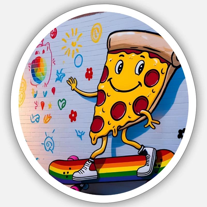 Pizza Slice Skateboard Graffiti - Sticker Größe S (10 x 10 cm) - Mattweiß