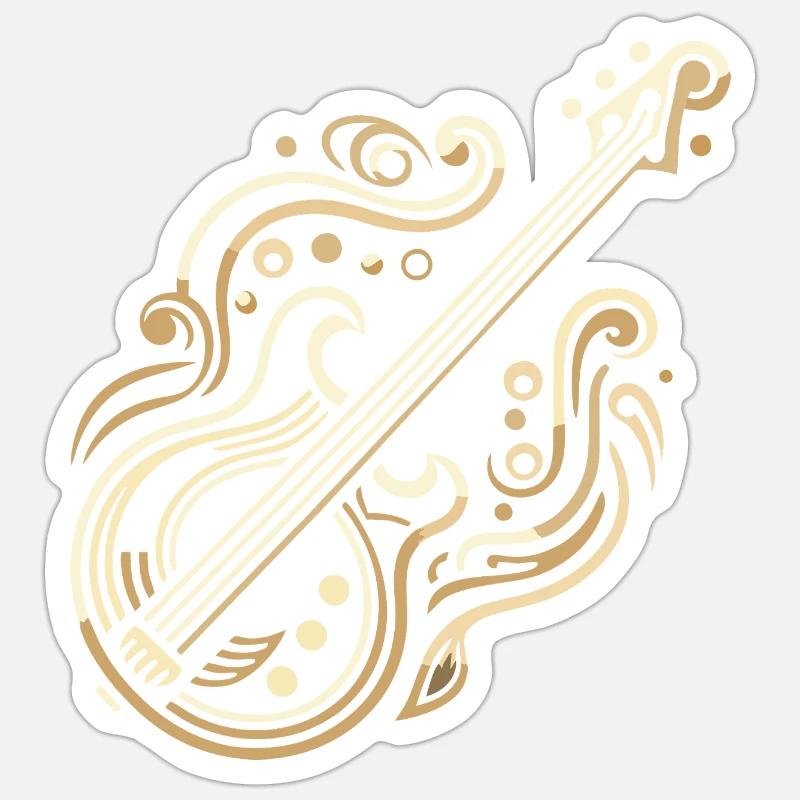 Guitare Basse Art Déco Dorée - Sticker taille S (10 x 10 cm) - blanc mat