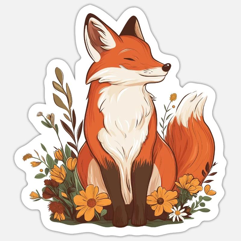 Fuchs mit Blumen - Sticker Größe S (10 x 10 cm) - Mattweiß