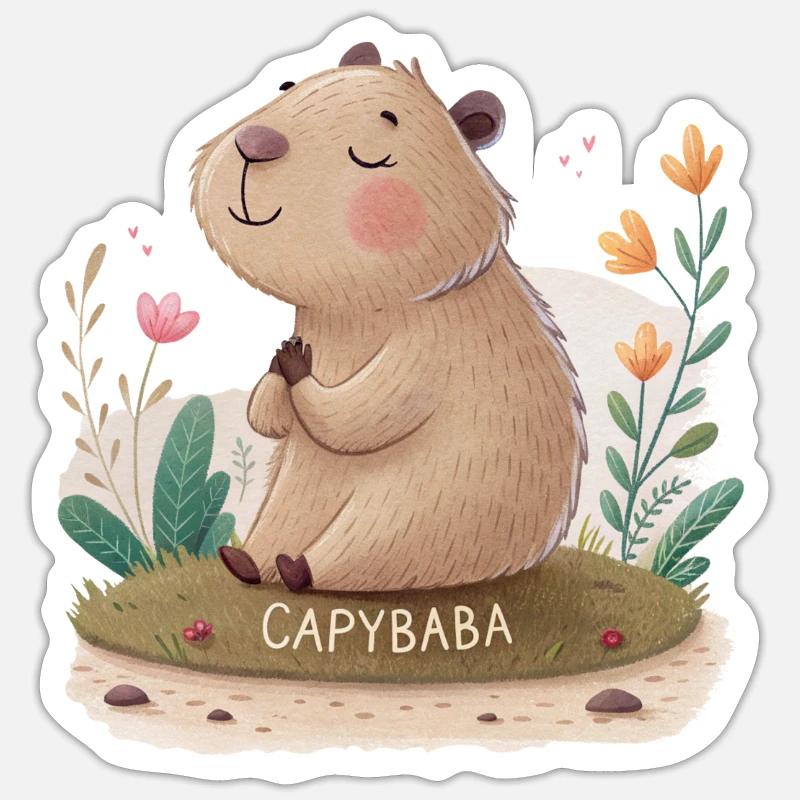 Bababara – Zen mit Kapibara - Sticker Größe S (10 x 10 cm) - Mattweiß