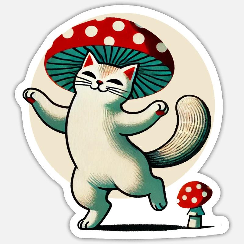 Mushroom Kitty Cat - Sticker size S (10 x 10 cm) - white matte