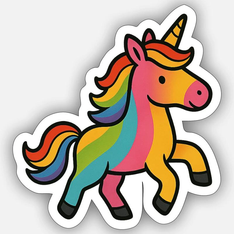 Buntes Einhorn - Sticker Größe S (10 x 10 cm) - Mattweiß