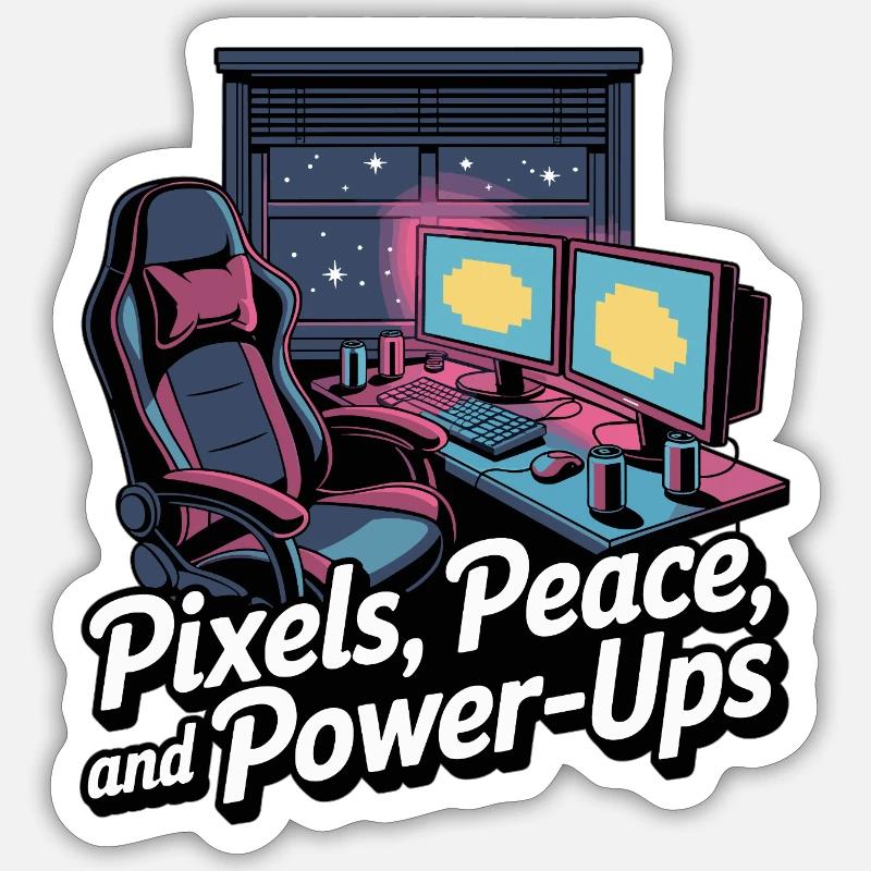 Pixels, Peace & Power-Ups – Gaming Setup - Sticker size S (10 x 10 cm) - white matte