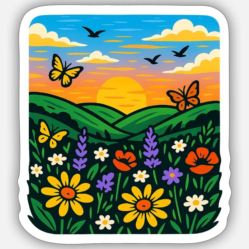 Sommerwiese - Sticker Größe S (10 x 10 cm) - Mattweiß