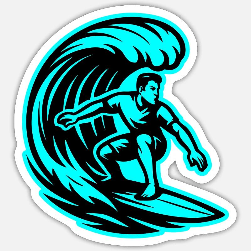 Surfeur Wave Surf - Sticker taille S (10 x 10 cm) - blanc mat
