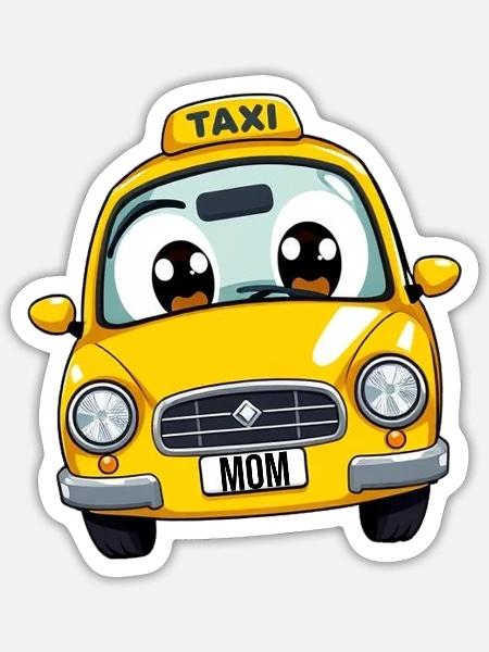 Kinder Auto Taxi Mama Fahrer Autofahrer Schule - Sticker Größe S (10 x 10 cm) - Mattweiß