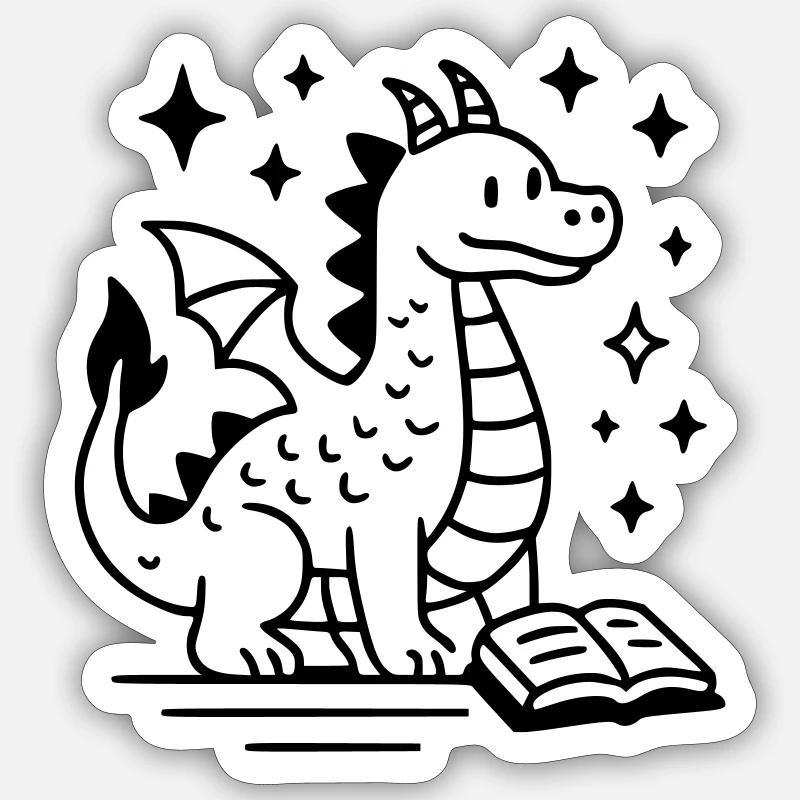 Dragon dessin - Sticker taille S (10 x 10 cm) - blanc mat