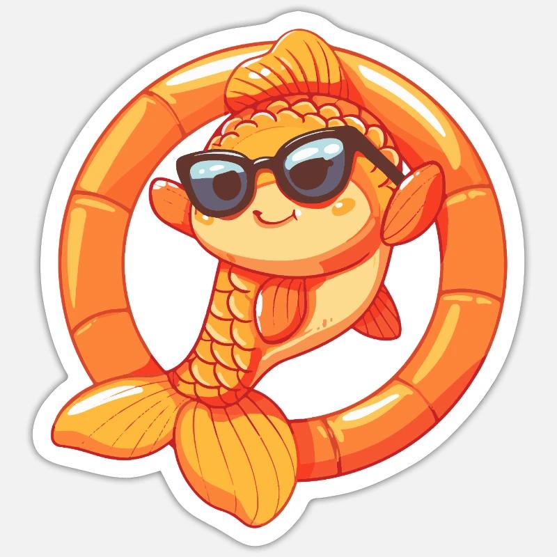Poisson rouge Bande dessinée Cool - Sticker taille S (10 x 10 cm) - blanc mat
