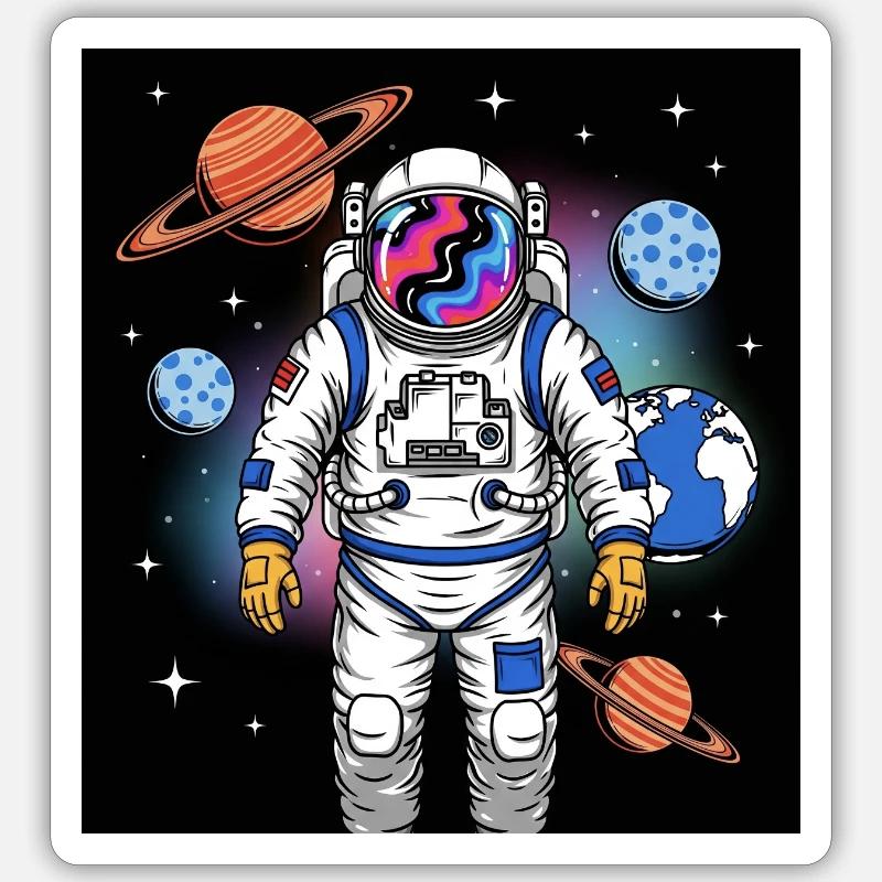 Space astronaut with planetary cosmos - Sticker size S (10 x 10 cm) - white matte