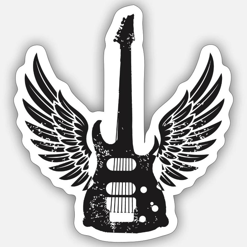 Guitare avec design d’ailes - Sticker taille S (10 x 10 cm) - blanc mat