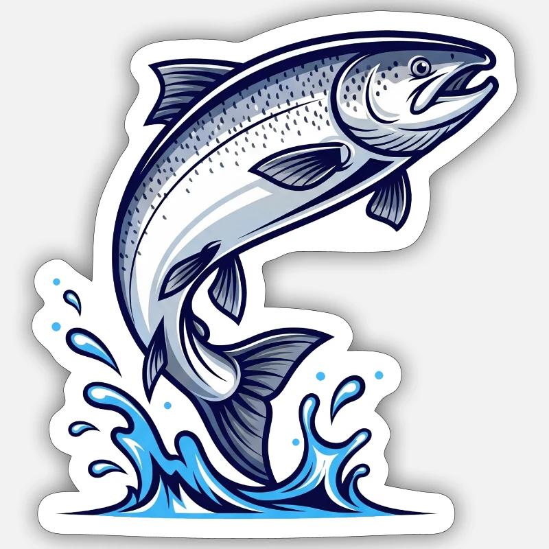 Pêche au saumon Pêche - Sticker taille S (10 x 10 cm) - blanc mat