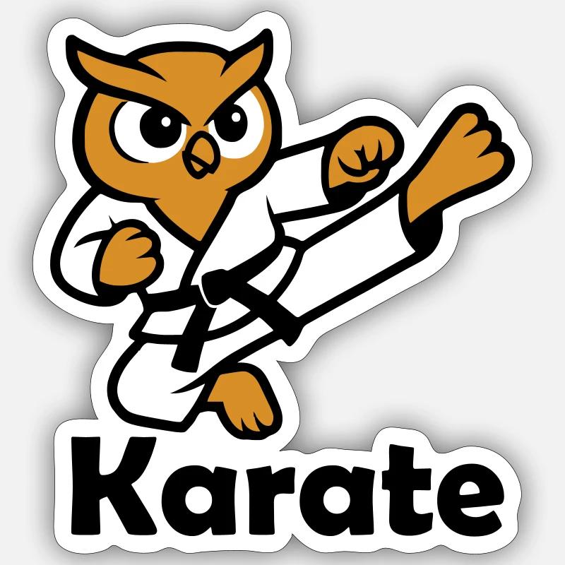 Karate Eule - Sticker Größe S (10 x 10 cm) - Mattweiß