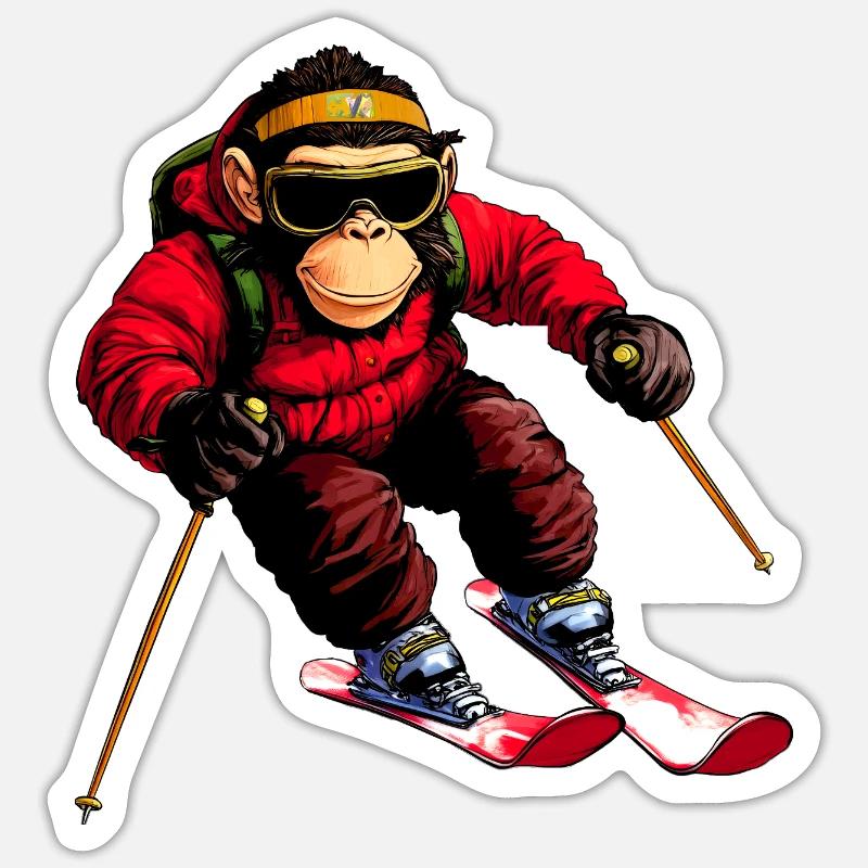 Ski Affe - Sticker Größe S (10 x 10 cm) - Mattweiß