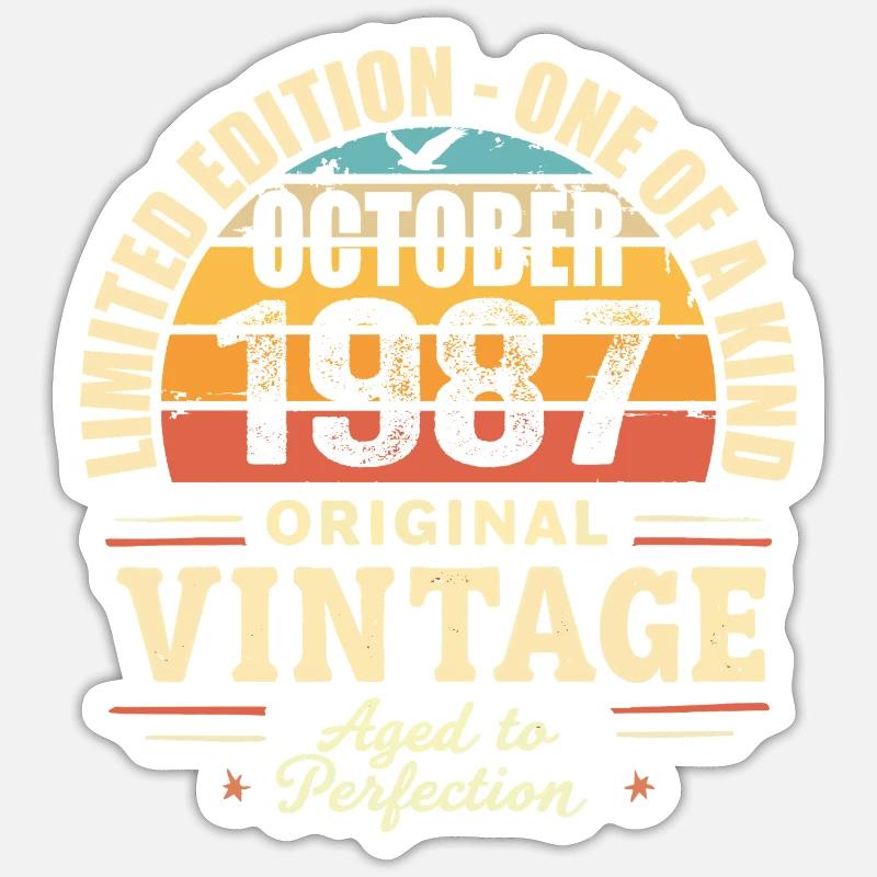 Rétro Octobre 1987 - birthday october 1987 - Sticker taille S (10 x 10 cm) - blanc mat
